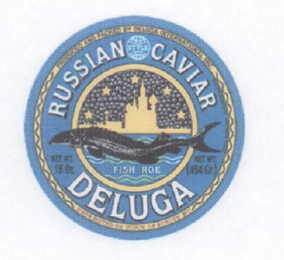 DELUGA RUSSIAN STYLE CAVIAR FISH ROE NET WT. 16 OZ. NET WT. (454 GR.) PRODUCED AND PACKED BY DELUGA INTERNATIONAL INC. DISTRIBUTED BY TOUCH OF EUROPE INC. logo