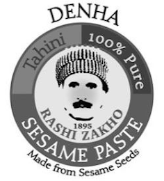 DENHA TAHINI 100% PURE 1895 RASHI ZAKHO SESAME PASTE MADE FROM SESAME SEEDS logo