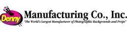 DENNY MANUFACTURING CO., INC. "THE WORLD'S LARGEST MANUFACTURER OF PHOTOGRAPHIC BACKGROUNDS AND PROPS" logo