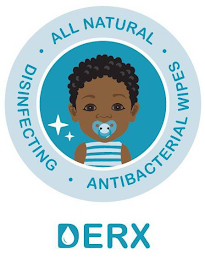 DERX · ALL NATURAL · DISINFECTING · ANTIBACTERIAL WIPES · logo