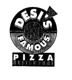 DESI'S FAMOUS PIZZA RESTAURANT PIZZA SUBS WINGS logo