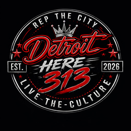 DETROIT HERE 313. REP THE CITY. LIVE THE CULTURE. EST 2026 logo