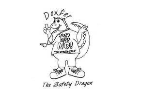 DEXTER THE SAFETY DRAGON JUST SAY NO! "TO STRANGERS" logo