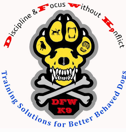 DFW K9 DISCIPLINE & FOCUS WITHOUT K9NFLICT TRAINING SOLUTIONS FOR BETTER BEHAVED DOGS logo