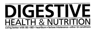 DIGESTIVE HEALTH & NUTRITION LIVING BETTER WITH IBS IBD HEARTBURN LACTOSE INTOLERANCE OTHER GI CONDITIONS logo