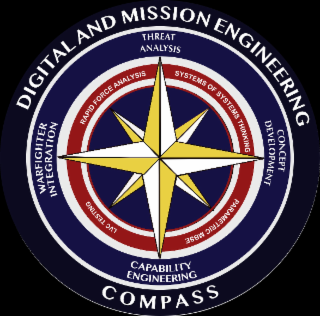 DIGITAL AND MISSION ENGINEERING COMPASS THREAT ANALYSIS CONCEPT DEVELOPMENT CAPABILITY ENGINEERING WARFIGHTER INTEGRATION RAPID FORCE ANALYSIS SYSTEMS OF SYSTEMS THINKING PARAMETRIC MBSE LVC TESTING logo