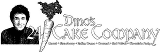 DINO'S 24 CAKE COMPANY CARROT · STRAWBERRY · ITALIAN CREME · COCONUT · RED VELVET · CHOCOLATE FUDGE logo
