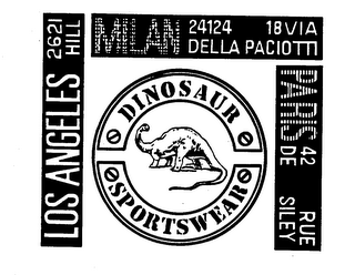 DINOSAUR SPORTSWEAR LOS ANGELES 2621 HILL MILAN DELLA PACIOTTI 24124 18 VIA PARIS DE 42 RUE SILEY logo