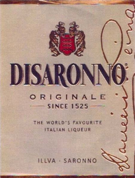 DISARONNO ORIGINALE SINCE 1525 THE WORLD'S FAVOURITE ITALIAN LIQUEUR ILLVA SARONNO logo