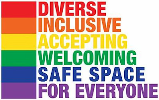 DIVERSE INCLUSIVE ACCEPTING WELCOMING SAFE SPACE FOR EVERYONE logo