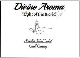 DIVINE AROMA "LIGHT OF THE WORLD" PRISCILLA'S HAND CRAFTED CANDLE COMPANY logo