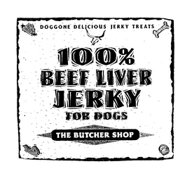 DOGGONE DELICIOUS JERKY TREATS 100% BEEF LIVER JERKY FOR DOGS THE BUTCHER SHOP logo