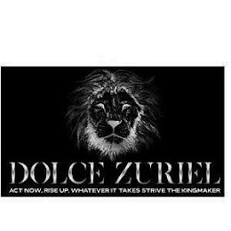 DOLCE ZURIEL ACT NOW, RISE UP, WHATEVER IT TAKES STRIVE THE KINGMAKER logo