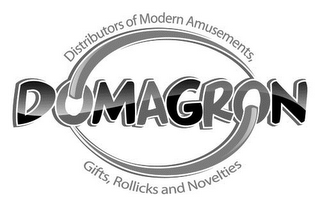 DOMAGRON DISTRIBUTORS OF MODERN AMUSEMENTS, GIFTS, ROLLICKS AND NOVELTIES logo