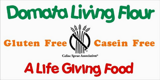 DOMATA LIVING FLOUR GLUTEN FREE CASEIN FREE A LIFE GIVING FOOD CELIAC SPRUE ASSOCIATION logo