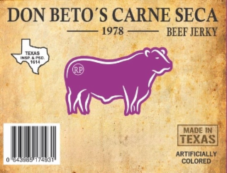 DON BETO'S CARNE SECA TEXAS INSP. & PSD 0 643985 174931 1614 RP 1978 BEEF JERKY MADE IN TEXAS ARTIFICIALLY COLORED