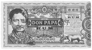 DON PAPA RUM BHRC BLEEDING HEART RUM COMPANY SMALL BATCH RUM MT. KANLAON AGED IN OAK DISTILLED BY BLEEDINGHEART RUM CO THE SPIRIT OF DON PAPA LIVE ON IN US ALL AUTHENTICATION 40% ALC/VOL 70CL PHILIPPINES MOUNT KANLAON RUM THIS RUM IS FIRST AGED FOR OVER 7 YEARS IN OAK BARRELS IN THE FOOTHILLS OF MOUNT KANLAON BEFORE BEING BLENDED TO PERFECTION. WITH A RICH SMOOTH TASTE AND JUST A TOUCH OF VANILLA, DON PAPA IS JUST PERFECT STRAIGHT, ON THE ROCKS OR IN YOUR FAVOURITE COCKTAIL DON PAPA logo