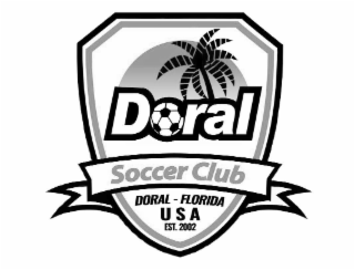 DORAL SOCCER CLUB DORAL FLORIDA USA EST. 2002 logo