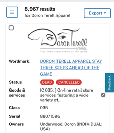 DORON TERELL APPAREL "STAY THREE STEPS AHEAD OF THE GAME" logo