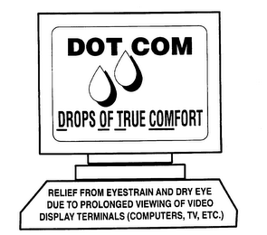 DOT COM DROPS OF TRUE COMFORT RELIEF FROM EYESTRAIN AND DRY EYE DUE TO PROLONGED VIEWING OF VIDEO DISPLAY TERMINALS (COMPUTERS, TV, ECT.) logo