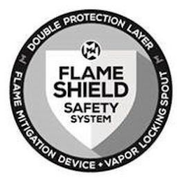 DOUBLE PROTECTION LAYER MW FLAME MITIGATION DEVICE VAPOR LOCKING SPOUT FLAME SHIELD SAFETY SYSTEM logo