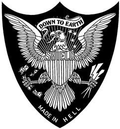 DOWN TO EARTH SHIELD MADE IN HELL logo