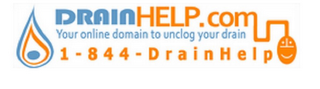 DRAINHELP.COM YOUR ONLINE DOMAIN TO UNCLOG YOUR DRAIN 1-844-DRAINHELP logo