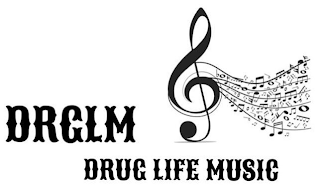 DRGLM DRUG LIFE MUSIC WITH MUSIC SYMBOLS ON THE SIDE logo