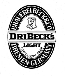 DRIBECK'S LIGHT BRAUEREI BECK & CO BREMEN GERMANY LOW CALORIE BEER logo