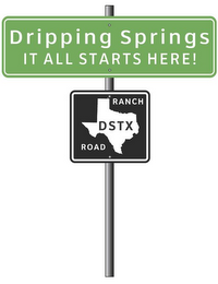 DRIPPING SPRINGS IT ALL STARTS HERE! DSTX RANCH ROAD logo