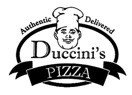 DUCCINI'S PIZZA AUTHENTIC DELIVERED logo