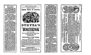 DURYEA'S MAIZENA UNITED STATES OF AMERICA EXPRESSLY FOR FOOD CORN PRODUCTS REFINING CO. logo