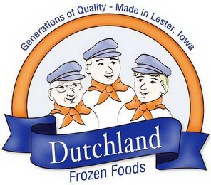 DUTCHLAND FROZEN FOODS GENERATIONS OF QUALITY - MADE IN LESTER, IOWA logo
