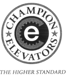 E CHAMPION ELEVATORS THE HIGHER STANDARD logo