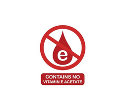 E CONTAINS NO VITAMIN E ACETATE logo