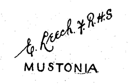 E.  LEECH F.R.H.S. MUSTONIA logo