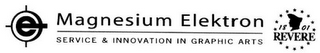 E MAGNESIUM ELEKTRON SERVICE & INNOVATION IN GRAPHIC ARTS 1801 REVERE E logo