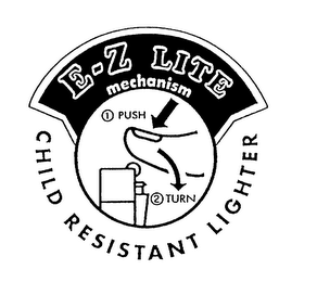 E-Z LITE MECHANISM CHILD RESISTANT LIGHTER 1 PUSH 2 TURN logo