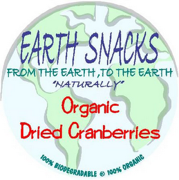 EARTH SNACKS FROM THE EARTH, TO THE EARTH "NATURALLY" ORGANIC DRIED CRANBERRIES logo