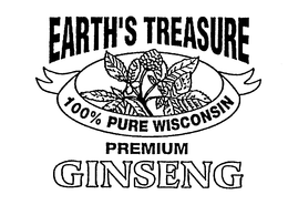 EARTH'S TREASURE 100% PURE WISCONSIN PREMIUM GINSENG logo