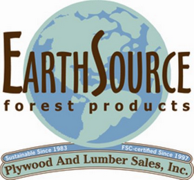 EARTHSOURCE FOREST PRODUCTS SUSTAINABLE SINCE 1983 FSC-CERTIFIED SINCE 1997 PLYWOOD AND LUMBER SALES, INC. logo
