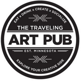 EAT X DRINK X CREATE X SOCIALIZE THE TRAVELING ART PU EST. MINNESOTA EXPLORE YOUR CREATIVE SIDE logo