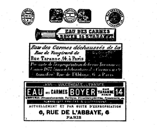 EAU DES CARMES BOYER DECHAUSSES DE LA RUE DE VAUGIRARD DE RUE TATANNE, 14. A PARIS 6, RUE DE L'ABBAYE, ACTUELLEMENT ET PAR SUITE D' EXPROPRIATION logo