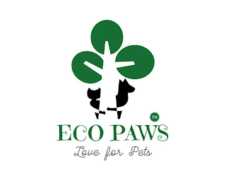 ECO PAWS LOVE FOR PETS logo