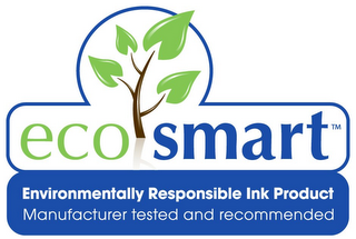 ECO SMART ENVIRONMENTALLY RESPONSIBLE INK PRODUCT MANUFACTURER TESTED AND RECOMMENDED logo
