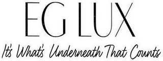EG LUX IT'S WHAT'S UNDERNEATH THAT COUNTS logo