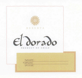 EL DORADO PRODUCT OF CHILE RESERVA VARIETY VINTAGE ORIGIN logo