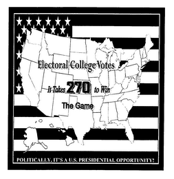 ELECTORAL COLLEGE VOTES IT TAKES 270 TO WIN THE GAME POLITICALLY, IT'S A U.S. PRESIDENTIAL OPPORTUNITY! logo