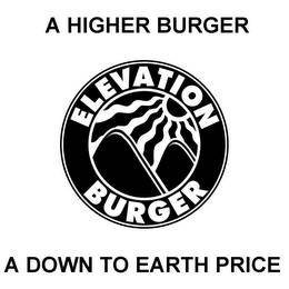 ELEVATION BURGER A HIGHER BURGER A DOWN TO EARTH PRICE logo