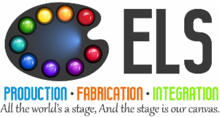 ELS PRODUCTION FABRICATION INTEGRATION ALL THE WORLD'S A STAGE, AND THE STAGE IS OUR CANVAS. logo